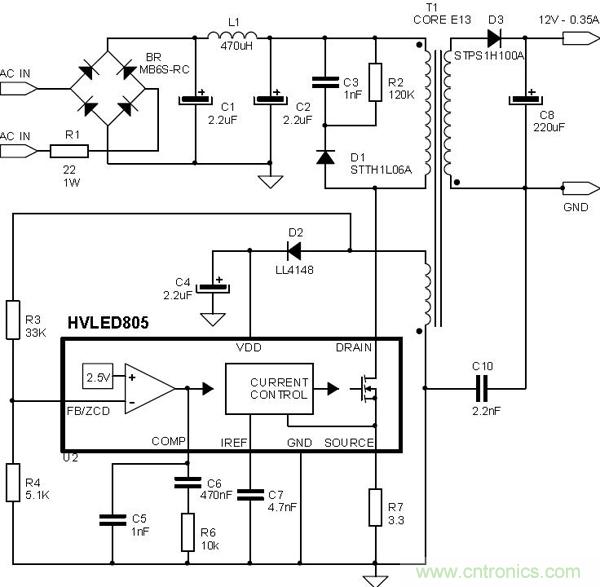 首個最簡單、器件最少的LED驅動電路設計