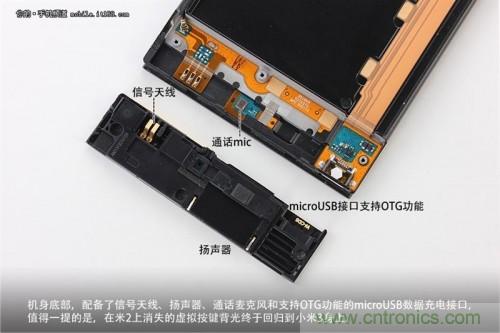 信號(hào)天線(xiàn)、揚(yáng)聲器、麥克風(fēng)以及支持OTG功能的Micro USB接口均位于底部
